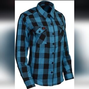 Women's Blue and Black Plaid Button Down Shirt